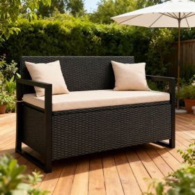 Resin Wicker Outdoor Storage Box Bench | Garden Loveseat Seat With Lid