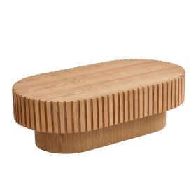 43.70Inch Modern Handcraft Drum Coffee Table Oval Coffee Table For Living Room,Small Wooden Coffee Table With Sturdy Pedestal For Office,ASH Color