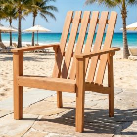 Natural Finish Acacia Wood Adirondack Chair, Ergonomic Backrest & Extra Armrests Heavy Duty Outdoor Lounge Chair For Garden Lawn Gathering