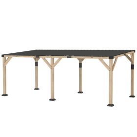 10 x 20 Wooden Gazebo, Hardtop Lean-to Gazebo Pergola with Galvanized Steel Sloped Roof, Light Walnut