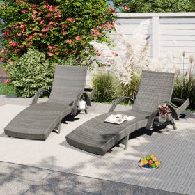 K&K 80   Outdoor Wicker Chaise Lounge Chairs Set Of 2, Patio Rattan Reclining Chair Pull-out Side Table W   5-Level Adjustable Backrest Ergonomic Wave