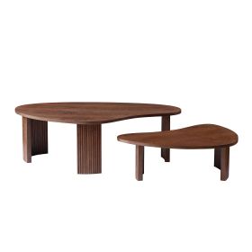2-Piece Modern Irregular Shape Coffee Table Set For Living Room,Easy Assembly Nesting Coffee Tables, End Side Tables For Living Room Office,Walnut Col