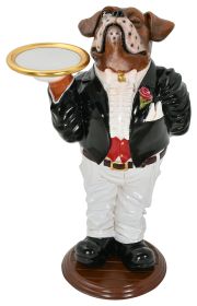 Boxer Dog Butler Statue With Serving Tray - Resin Figurine Home Decor Accent
