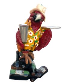 36-Inch Decorative Tropical Parrot Butler Statue With Serving Tray