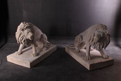 Large Outdoor Stone Lions – 39-Inch Symmetrical Entrance Sculptures