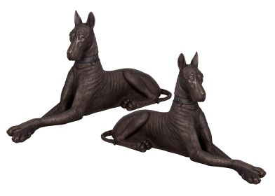 Elegant Great Dane Dog Statues - Faux Bronze Finish Pair (Set of 2)