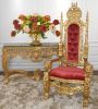 French Provincial Style King Chair – Gold Leaf & Burgundy Velvet
