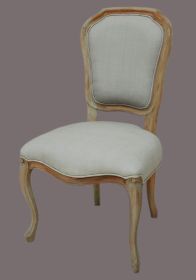 Rustic Wood Side Chair With Padded Linen Seat