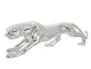 Large Standing Silver Leopard Statue - 31" Long Wildlife Figurine Decor