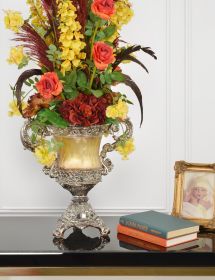 Crinkled Silver Metal Handled Urn/Vase