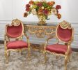 18th Century Style French Rococo Fauteuils – Red Silk Upholstery