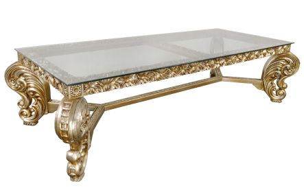 Platine Ornate Carved Dining Table With Glass Inset