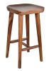 Solid Wood Counter Stool - Contoured Suar Wood Seat - Natural Brown