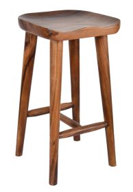Solid Wood Counter Stool - Contoured Suar Wood Seat - Natural Brown