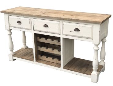 Farmhouse Console Table With Wine Rack Storage, White & Natural Wood