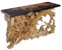 Modern 60-Inch Teak Wood & Black Resin Console Table
