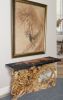 Modern 60-Inch Teak Wood & Black Resin Console Table