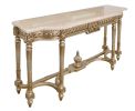 68" Wide Carved Wood Console Table | Marble Top | Platine Silver Finish