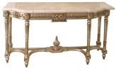 68" Wide Carved Wood Console Table | Marble Top | Platine Silver Finish