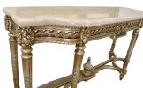 68" Wide Carved Wood Console Table | Marble Top | Platine Silver Finish