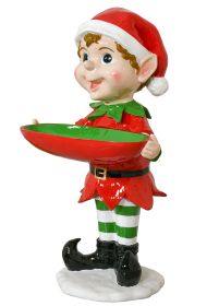 40-Inch Christmas Elf Server Statue With Serving Tray