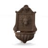 Lion Head Outdoor Wall Fountain, Terra Cotta Resin Hanging Decor