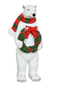 Christmas Polar Bear Figurine With Holiday Wreath