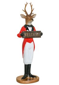 Outdoor Deer Statue With Welcome Sign - Garden Ornament