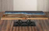 Modern Industrial Floating Teak Table – The Bayshore Collection