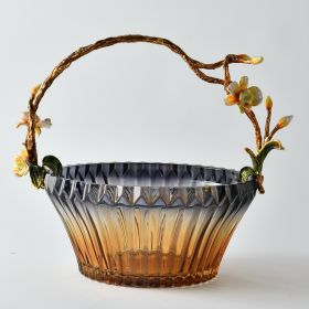 Amber Blossom Glass Basket with Sculpted Floral Handle