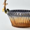 Amber Blossom Glass Basket with Sculpted Floral Handle