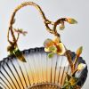 Amber Blossom Glass Basket with Sculpted Floral Handle