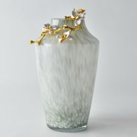 Grande Pearl Blossom Vase with Gold Floral Branch