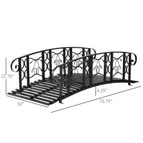 Metal Arch Garden Bridge With 660 Lbs. Weight Capacity, Safety Siderails, Vine Motifs, Easy Assembly For Creek, Stream, Pond, Black