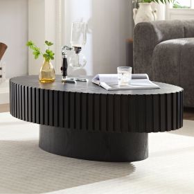Modern Handcraft Drum Coffee Table Length 43.7 Inch Ellipse Coffee Table For Living Room,Oval Small Coffee Table With Sturdy Pedestal,Black MDF
