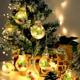1Pc 13.78FT Christmas Snow Globe String Light Battery Powered 10 LED Bulbs Indoor Christmas Lights With Pine Needles Snowflakes Berries