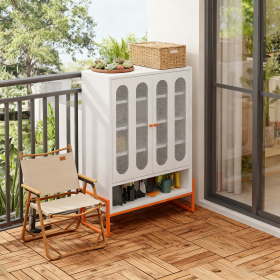 Modern Minimalist Double Door Shoe Cabinet With Adjustable Mesh Doors And High Foot Hollow Storage Cabinet Bottom, Compatible With Robotic Vacuum Clea
