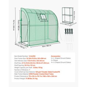 Walk-in Green House, 78 X 39.4 X 78.7 In, Greenhouse With Shelves, High Strength PE Cover With Zipper Door And Steel Frame, Assembly In Minutes, Suita