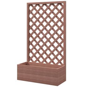 Trellis Planter Box for Climbing Plants, Raised Garden Bed w/ Trellis Lattice for Outdoor Garden, Backyard, Brown