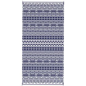 Reversible Outdoor Rug, Waterproof Plastic Straw With Carry Bag, 9 X 18, Blue & White Geometric Wall