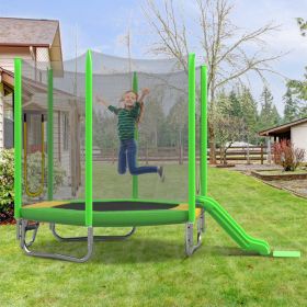 7FT Trampoline For Kids With Safety Enclosure Net, Slide And Ladder, Easy Assembly ,Regular Hexagon Outdoor Recreational Trampoline