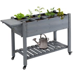 Raised Garden Bed Planter Box w/ 8 Grow Grids, Storage Shelf & Lockable Wheels