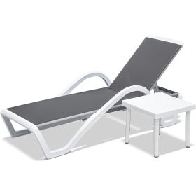 Patio Chaise Lounge Adjustable Aluminum Pool Lounge Chairs With Arm All Weather Pool Chairs For Outside,in-Pool,Lawn   Gray, 1 Lounge Chair  1 Plastic
