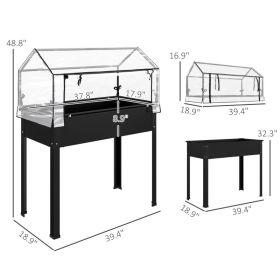 Elevated Garden Box With Greenhouse Cover, Raised Garden Bed With Legs And Drainage Hole For Vegetables, Black