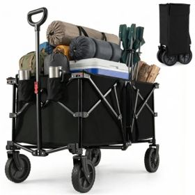 Black 400 Lbs Heavy-Duty Collapsible Wagon Cart With All-Terrain Wheels, 180L Capacity Folding Utility Cart For Camping Shopping
