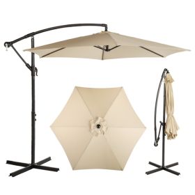 10FT Round Offset Patio Umbrella, Banana Hanging Cantilever Umbrella With Adjustable Angle, Crank System, Cross Base & Pole Sleeve, UPF Waterproof Pol