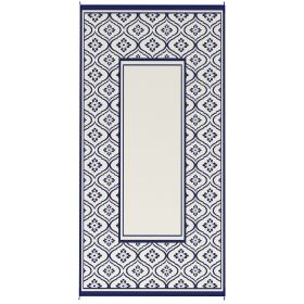 Reversible Outdoor Rug, Waterproof Plastic Straw With Carry Bag, 9 X 18, Blue & White Gourd Border