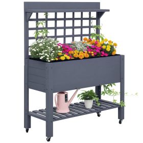 41" Mobile Raised Garden Bed With Trellis & Shelf – Gray