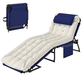 Outdoor Chaise Lounge – Adjustable 4-Level Reclining Chair With Storage Pocket