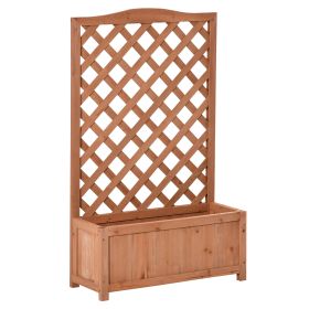 28" x 46" Raised Wooden Planter With Integrated Trellis – Brown Finish
